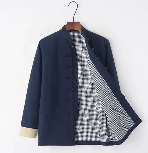 中式唐装棉袄男粗布衣服男上衣秋冬加厚保暖老粗布棉花棉袄中式唐装男