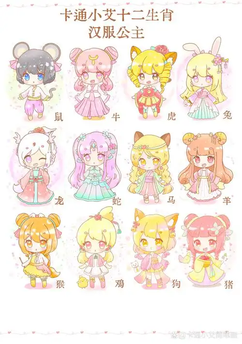 超可爱十二生肖汉服公主,十二花神,十二星座美人鱼公主简笔画,快来