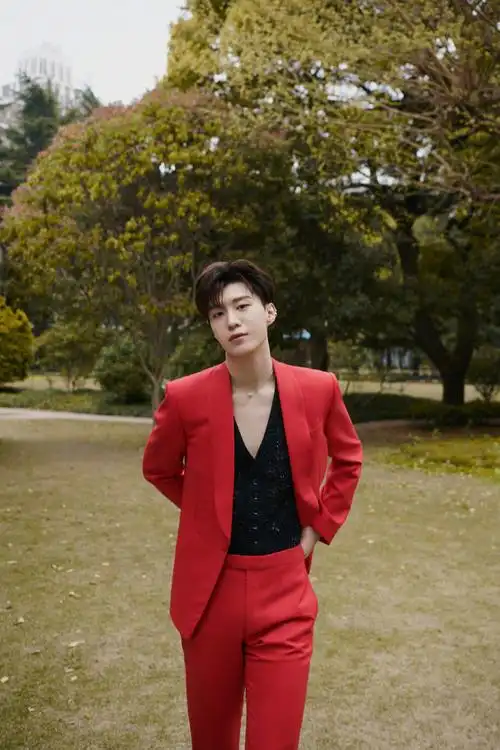 范丞丞洋红色西服套装