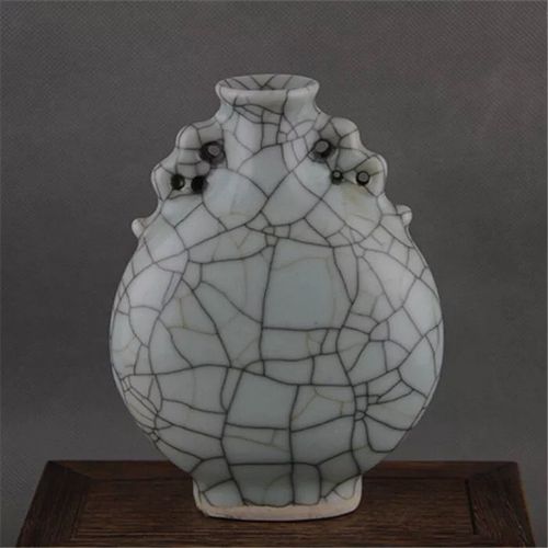 官窑开片金丝铁线双耳扁瓶景德镇厂货 做旧仿宋代古瓷器收藏古玩