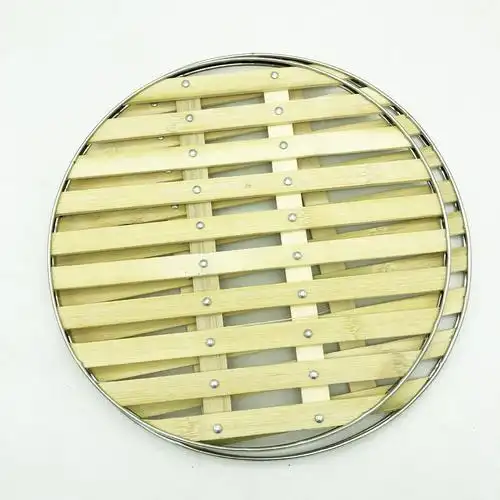 竹篦子 竹篦厨房不锈钢包边竹蒸格 厨房工具 蒸笼布 地摊货源