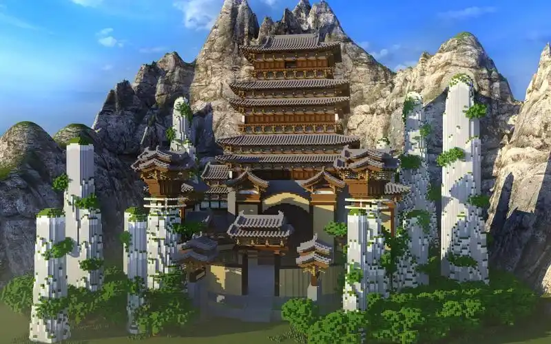 【minecraft】耗时一周,单人 一座中式玄幻主城练习