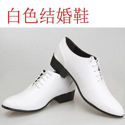 春秋尖头韩版白皮鞋低帮黑色男鞋小皮鞋摄影拍照婚鞋青年白色皮鞋