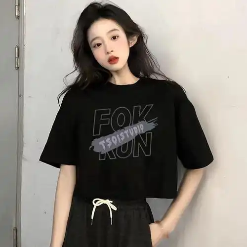 100%纯棉ins短款t恤女学生美式辣妹短袖夏季新款百搭宽松上衣潮 - 17