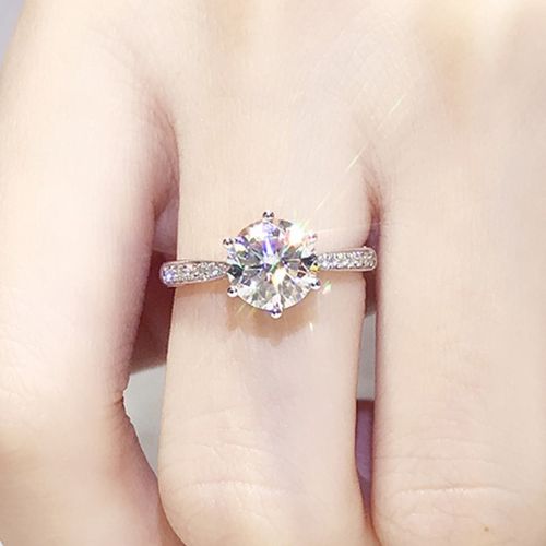 戒指18k钻戒结婚一克拉克拉六爪单排白金冠微手饰