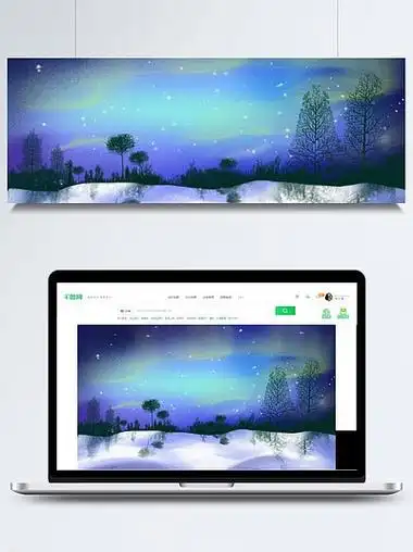 夜晚树林雪地星星卡通背景