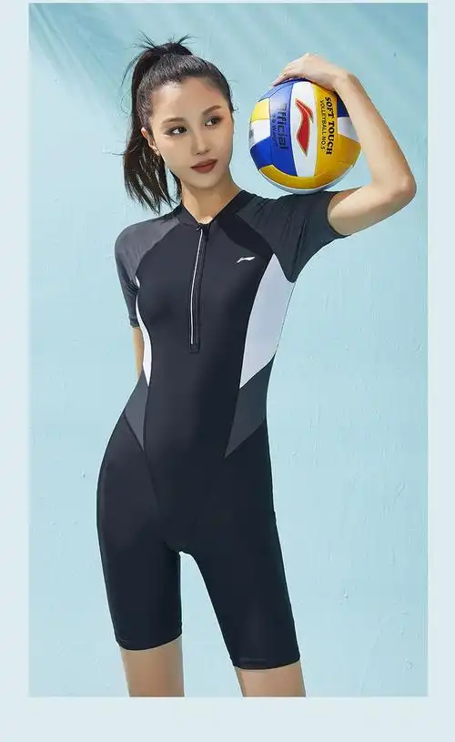 李宁lining泳衣女专业连体五分游泳衣舒适速干泳衣抗氯高弹训练泳装