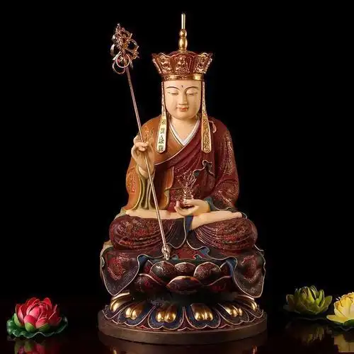 台湾地藏王菩佛像纯铜彩绘娑婆三圣圣地菩萨摆件