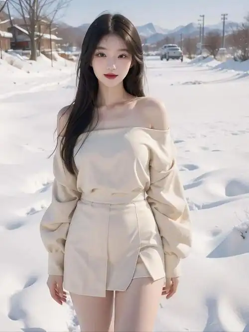 美女雪地中的黑玫瑰高挑女生的清新自然之美惊艳瞬间成永恒