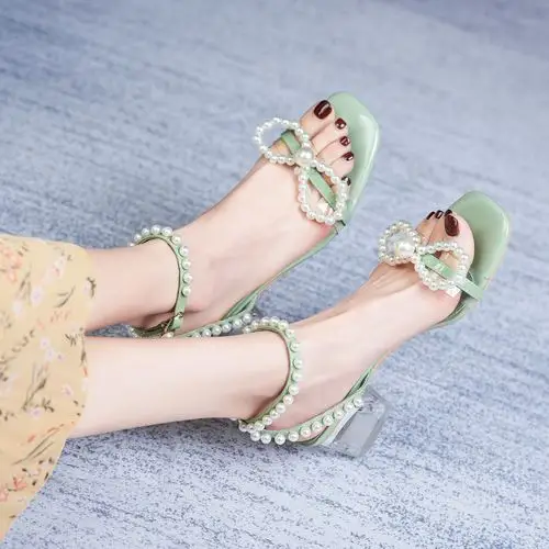 cuhu凉鞋2021新款女夏粗跟法式百搭时尚休闲仙女时装凉鞋