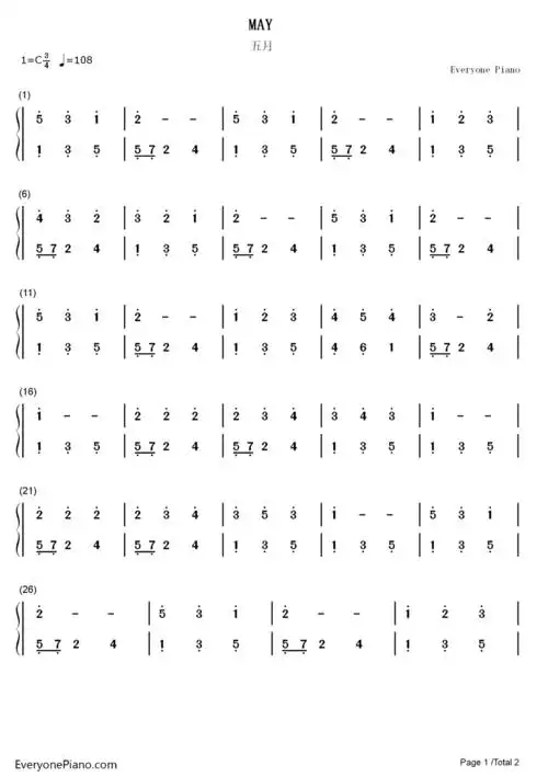 急五月简谱,求好心人帮帮忙,马上要期末考试了.