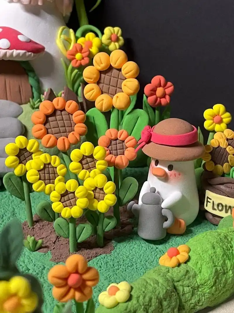 超轻粘土场景|小鸭的院子00 学前人两个礼拜做好的粘土场景作业