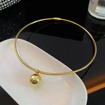 千弗属圆球吊坠项圈年新款小众设计感高级网红毛衣链项链女秋冬金属