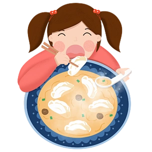 手绘卡通冬至节气可爱女孩开心吃饺子