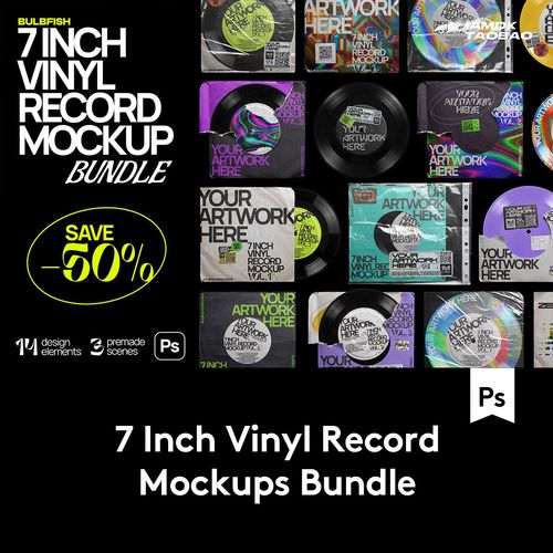 复古做旧嘻哈黑胶唱片电音专辑cd包装封面设计展示贴图ps样机模板