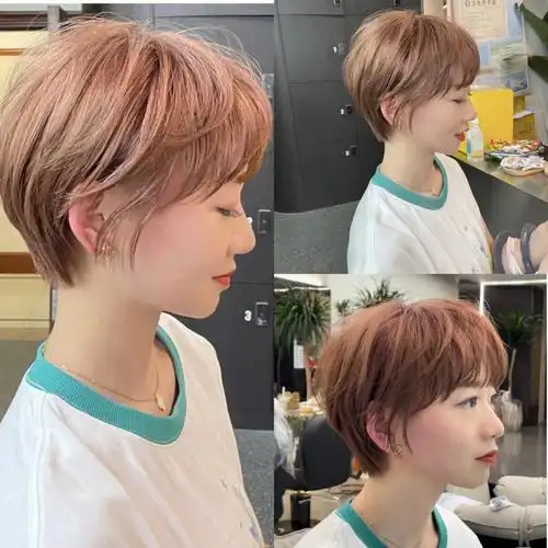 挂耳短发搭配个刘海减龄又时尚搭配奶茶色让人更年轻有活力#减龄短发