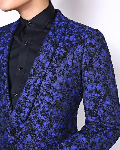 jun高级定制宝石蓝提花西装