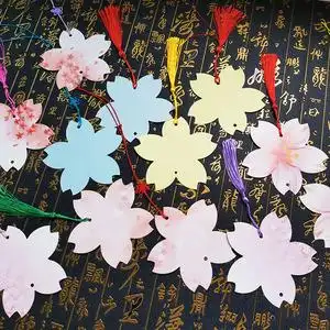 书签两头穿孔卡纸厚古风樱花自写diy手绘樱花白卡创意儿童diy古典自制