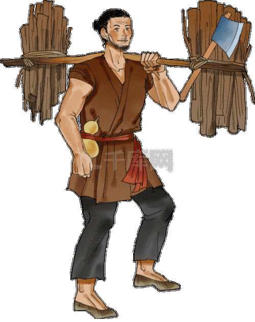 古代人物樵夫担柴挑担动图gif