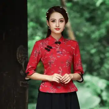 津谨岸2020春夏款古装汉服新式改良复古女唐装中年妈妈两件套中国风