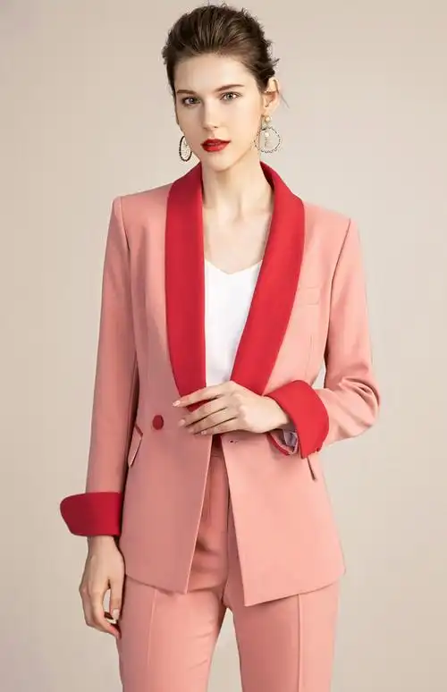 iwy/粉色拼接西装套装女职业时尚气质主持人正装艺考上镜西服213115c1