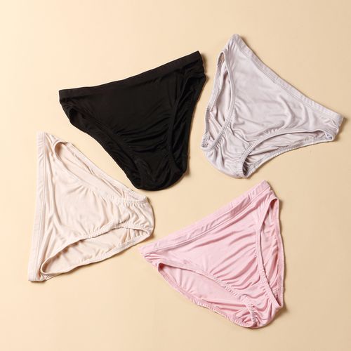 桑蚕丝真丝针织双面绸女士中腰包边舒适三角内裤纯色无痕透气短裤