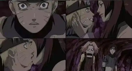 当她感受到鸣人身上的查克拉后,想通过尸鬼接吻吸干鸣人的查克拉.