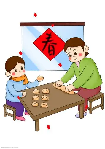手绘卡通2019年春节包饺子