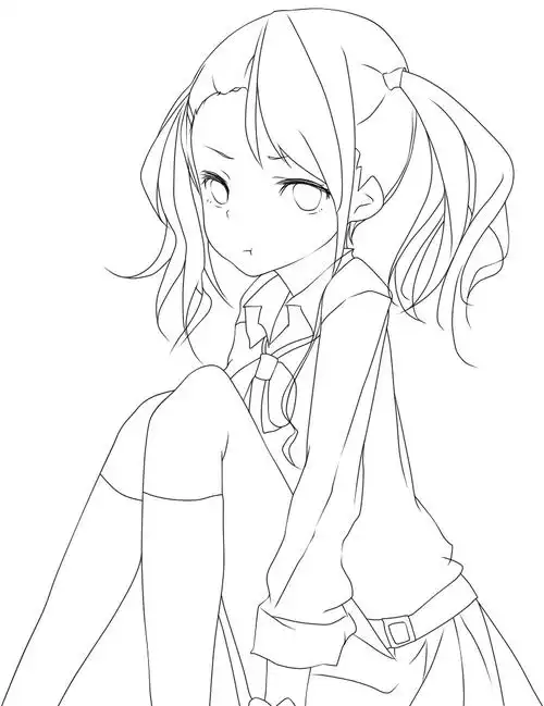 线稿动漫素描速写铅笔画黑白