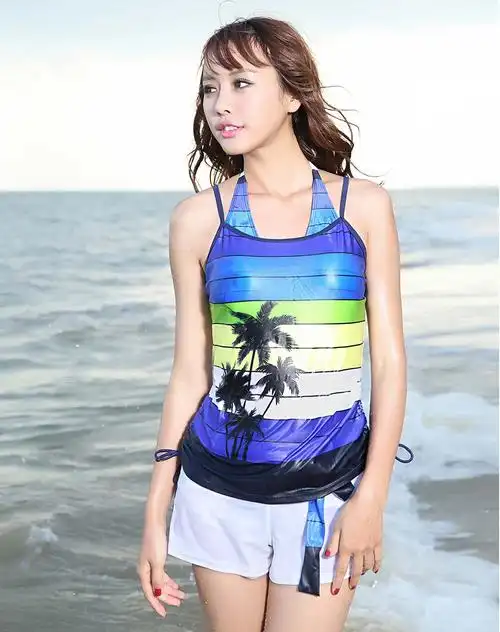 三奇sanqi泳装专场夏日风情 女款蓝色比基尼 时尚四件套sq13022-3