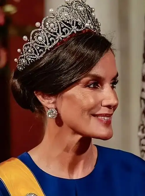 莱后闪耀荷兰国宴!头戴卡地亚环状皇冠,气场却被20岁胖公主碾压
