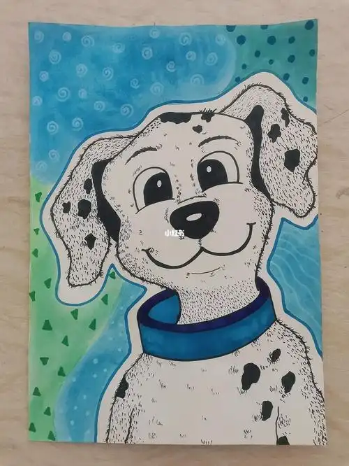 创意儿童画线描手绘斑点狗适合78岁