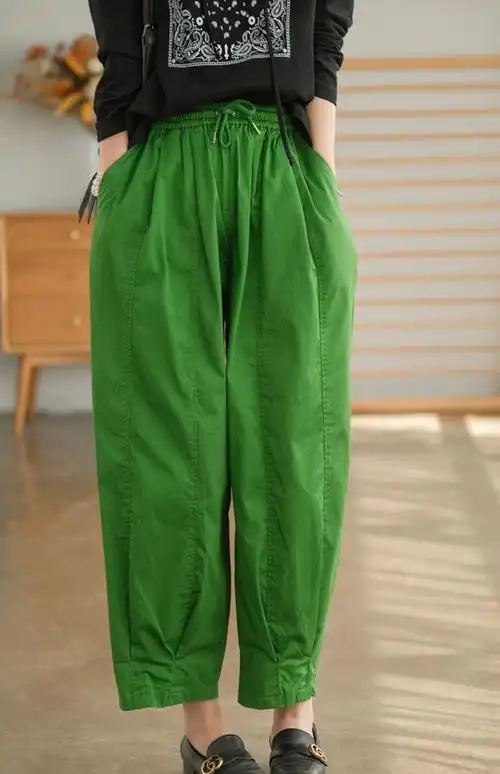 655#新款全棉哈伦裤女士松紧腰宽松休闲裤子 - 17网