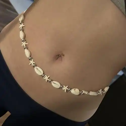 跨境饰品 海边度假风贝壳串珠腰链 性感沙滩风海星编织身体链女