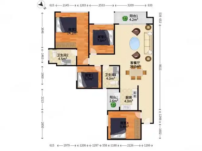 鸿荣源壹城中心7区舒适4房,居家安静,业主诚售