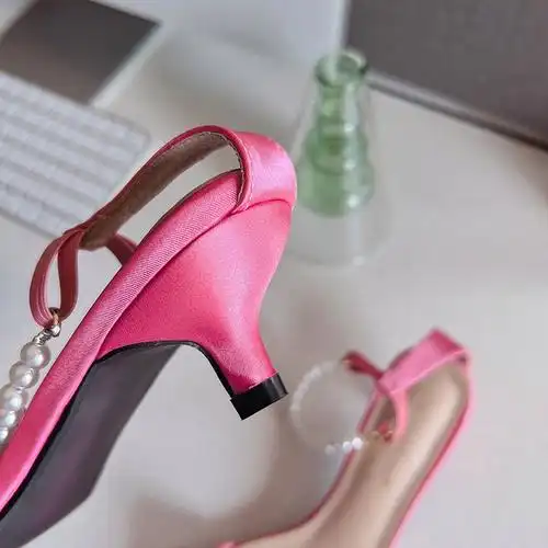 chaussettes独特时尚高跟鞋珍珠女鞋性感女士低粉高跟鞋