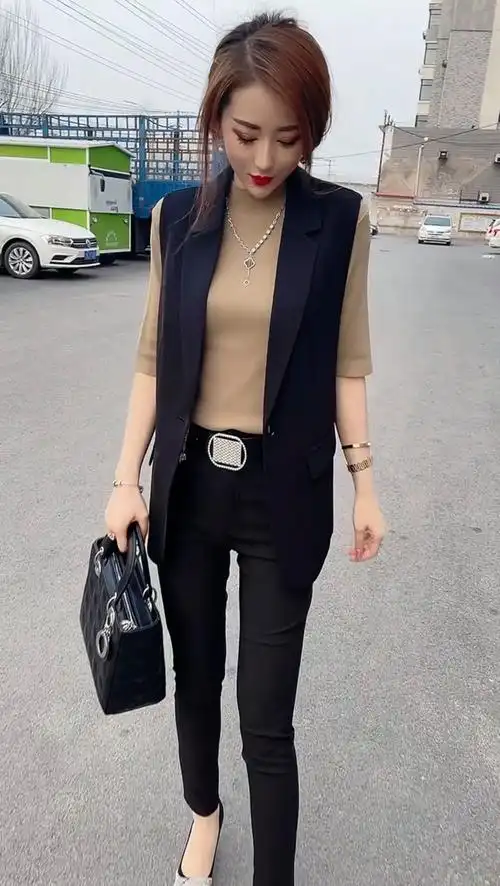 网红穿搭高级感夏季新款时尚气质套装女职业装中长款马甲西装西服