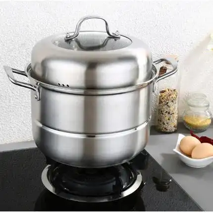 蒸锅304不锈钢三层加厚大号蒸笼馒头家用双层笼屉电磁炉煤气灶用