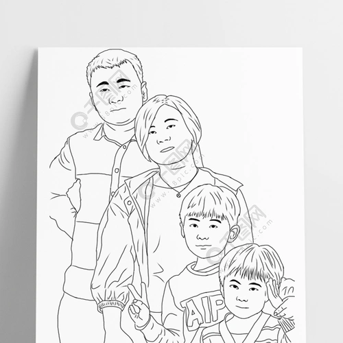 手绘素描线搞一家人