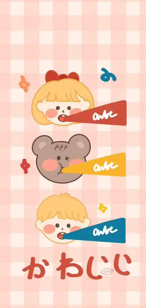 粉色可爱少女心情侣手绘手机壁纸