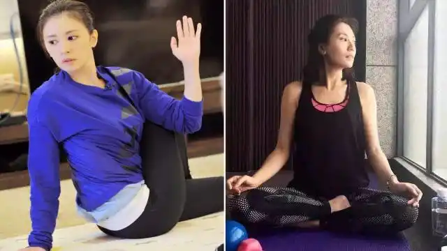 贾静雯晒健身照,高难度瑜伽动作素颜出镜,看起来不像45岁