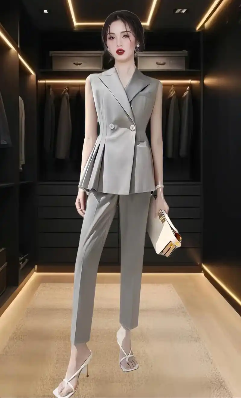 高端时尚职业无袖西装套装女气质套装,又美又好搭配