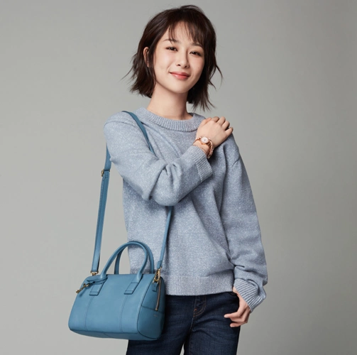 降一百,杨紫同款 fossil 化石 jori系列 女士波士顿真皮手提单肩斜