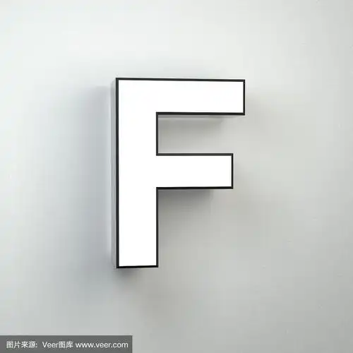 墙壁标志字母f大写霓虹灯字体隔离在白色墙壁上.