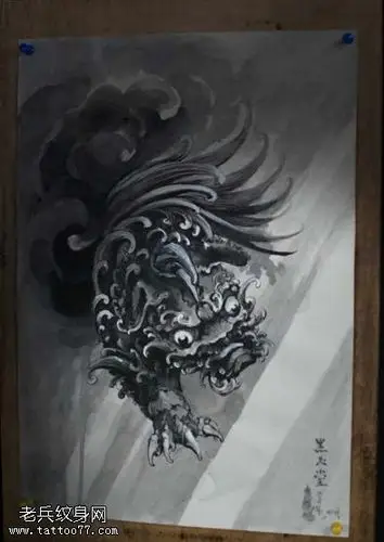 上古神兽螭吻纹身图案