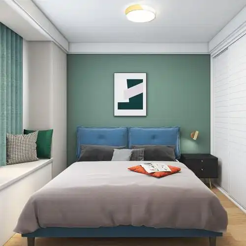 灰绿色主题小卧室 - 六星空间设计设计效果图 - 躺平设计家