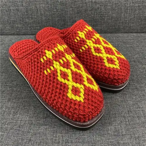 纯手工毛线拖鞋吉祥龙凤/老公老婆/喜字图案花样拖鞋居家婚嫁鞋
