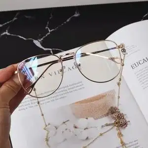 金丝边框眼镜男眼镜框ins风个性街拍大脸显瘦抖音链条眼镜挂脖潮