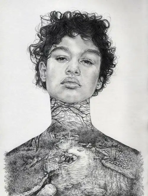 融合了风景的人物肖像素描ellyliyanaruslan新加坡67676767