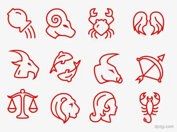 简洁线条12星座png素材透明免抠图片漂浮元素
